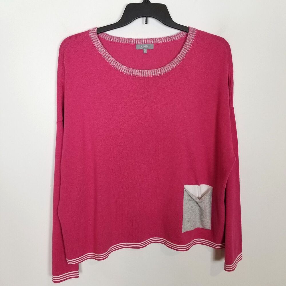 Habitat Women Pocket Sweater Sz XL‎ Fuchsia  Pullover Cotton Boho